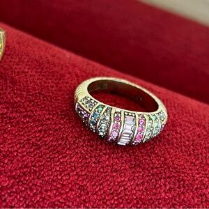 Heidi Daus Multicolor Crystal Dome Ring in Pink, Blue, Clear size11